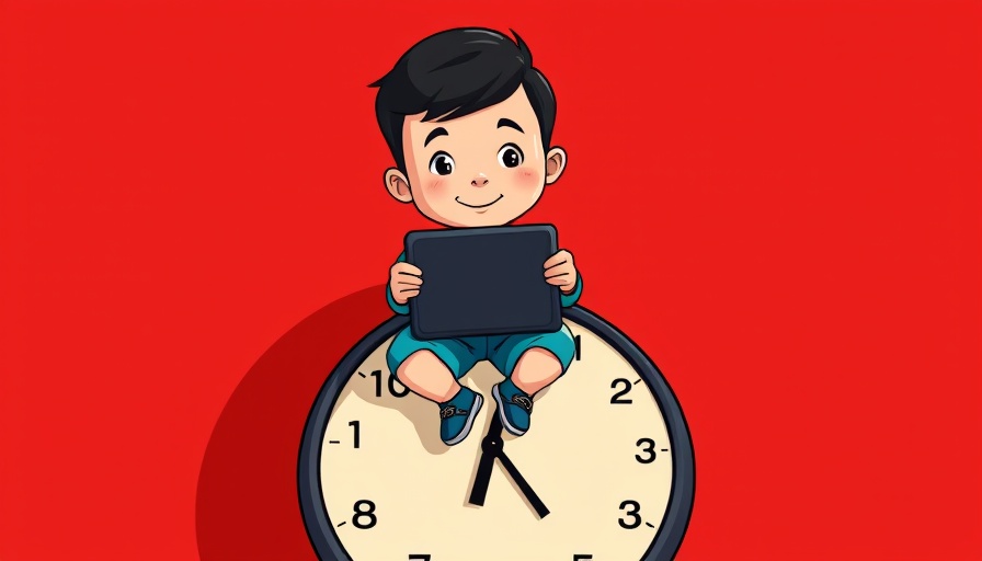Conceptual image of a child on clock face representing screen time impact.