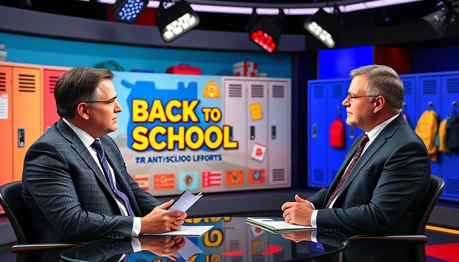 Discussing anti-bullying efforts in Baton Rouge on a news set with back-to-school theme.