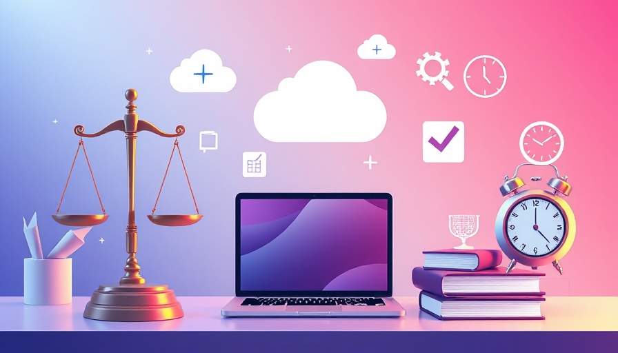 Illustration depicting legal challenges of remote work with icons and symbols.