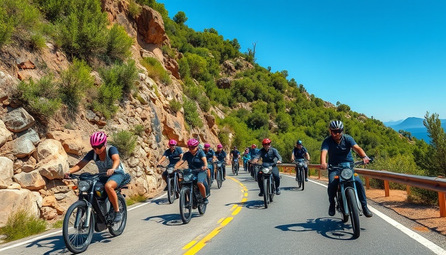 Cyclists and motorcyclists on a scenic road in the sun, Havermelk plantaardige voeding in de wielersport.