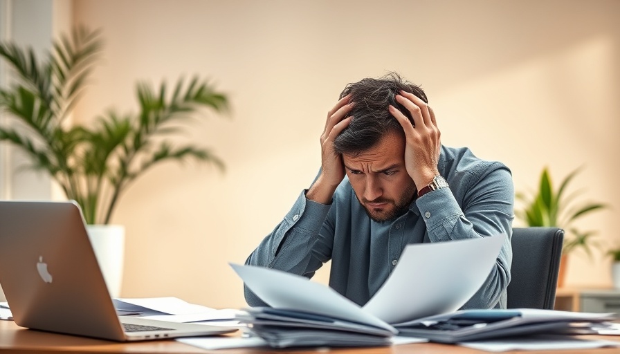Frustrated man dealing with toxic work culture stress at desk.