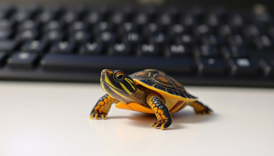 Traveling with Pets: Small turtle exploring indoors with keyboard in background.