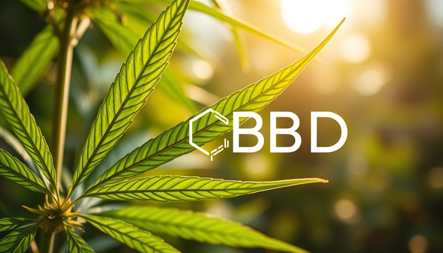 CBD chemical structure with close-up of hemp leaf
