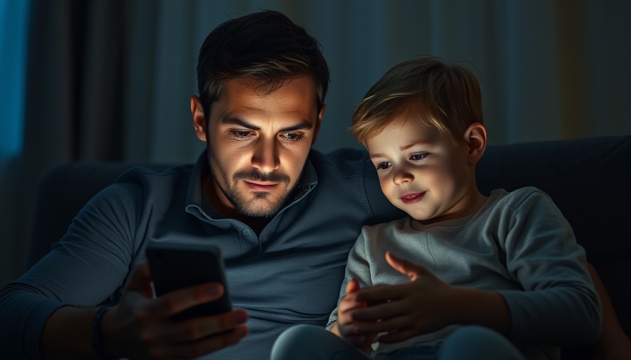 Father and child focused on smartphone, promoting children's online safety.