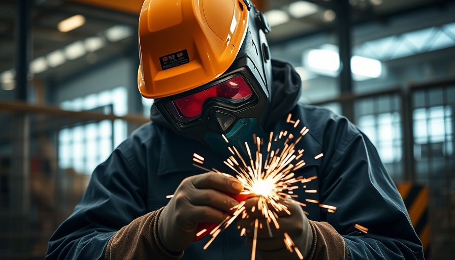 Welder in protective gear working on metal structure, highlighting welding fumes safety measures.