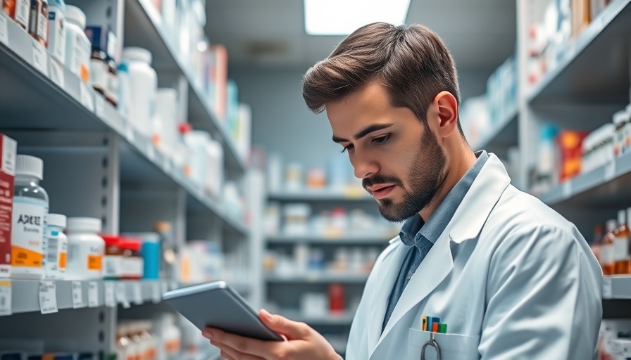 Young male pharmacist scanning medication, symbolizing pharmacy revenue growth.