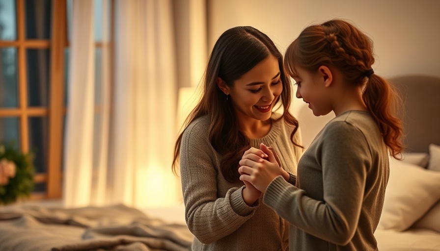 Mother supporting daughter's mental health in a cozy setting.