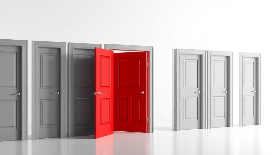 Open red door amid gray doors, symbolizing Elderly Care Sustainability options.