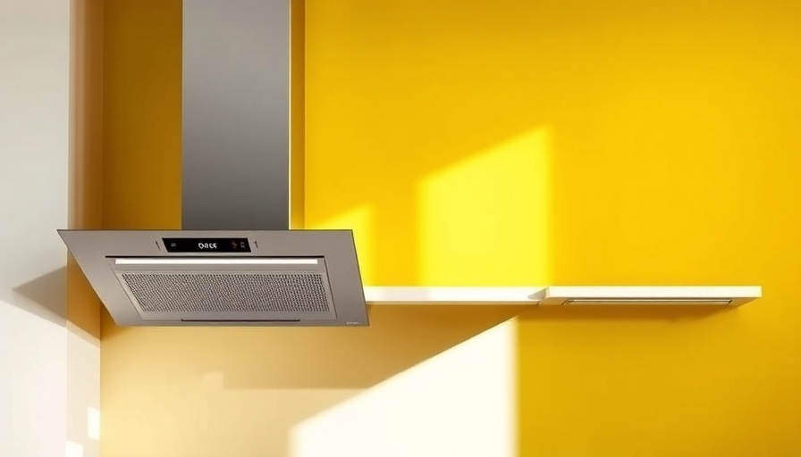 Sleek modern range hoods elegantly displayed against a yellow backdrop.