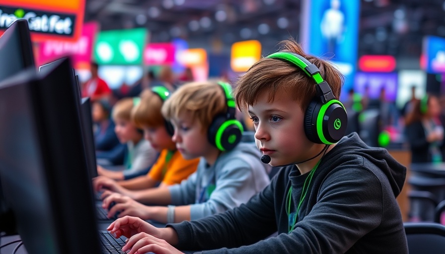 Children at gaming event, showcasing excessive screen time engagement.