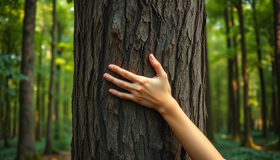 Person embracing tree in forest, sustainability reporting CSRD