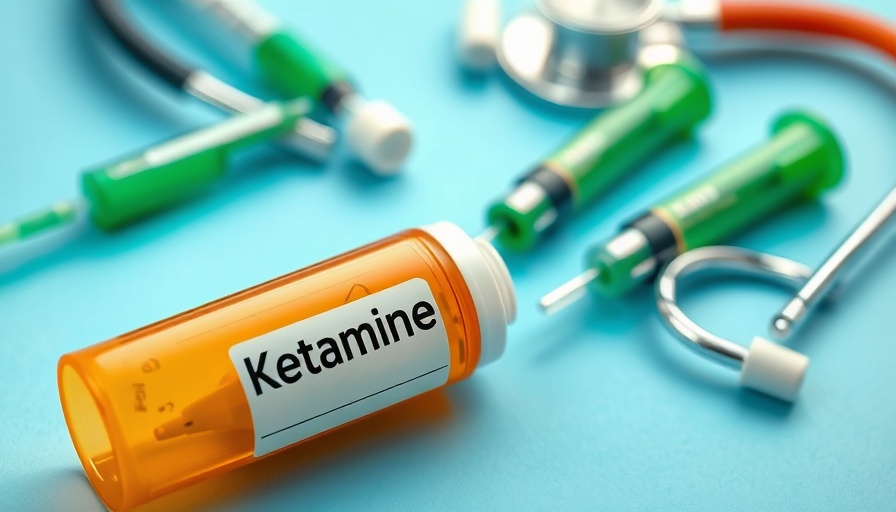 Ketamine addiction and treatment concept with prescription bottle and syringes.