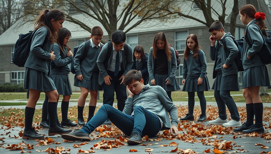 Students in school uniforms bullying a peer, highlighting bullying issues.