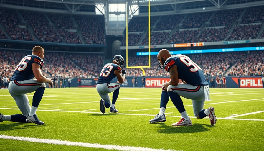NFL preseason players kneeling during game pause, lively stadium.