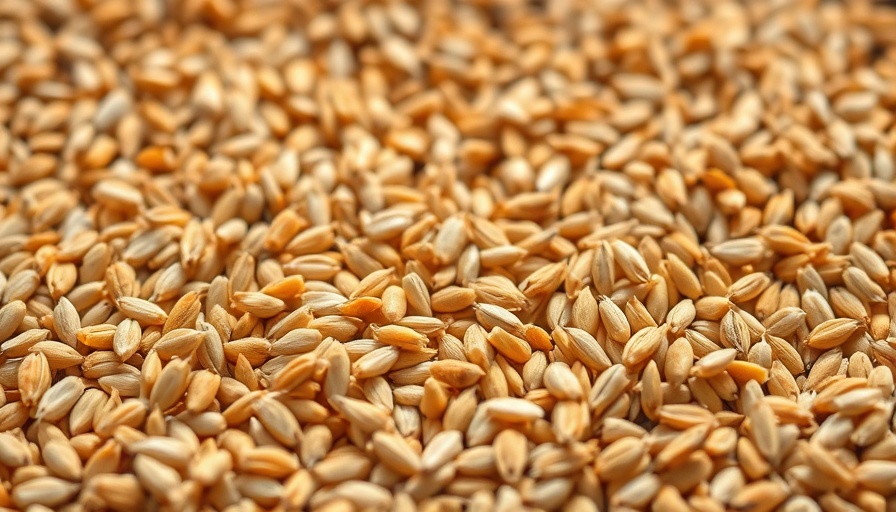 Close-up of barley grains with detailed texture.