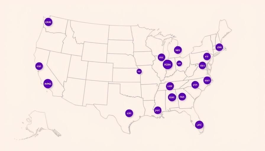 Map of best cities for pet owners in the USA marked by purple dots.