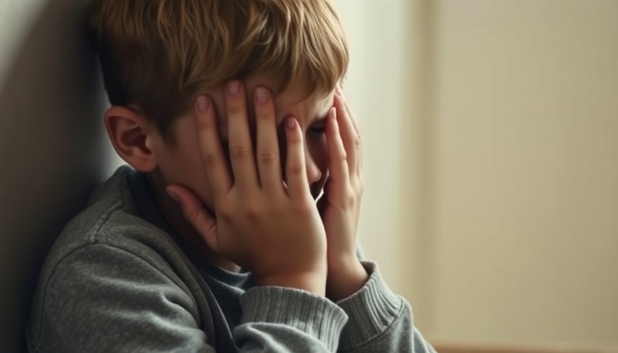 Distressed child with hands on face in a blue sweater, illustrating what counts as bullying