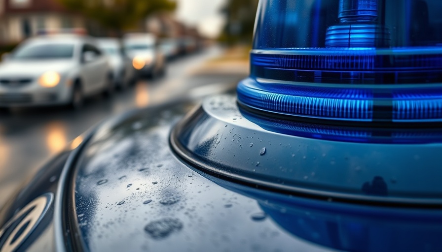 Blue police siren on wet surface, symbolizing illegal medicine trading risks for seniors.