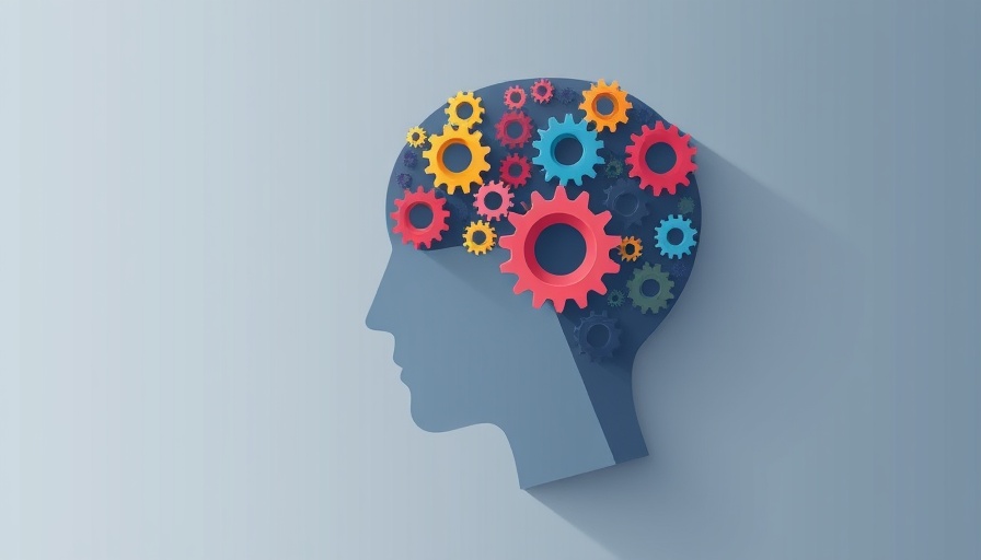 Colorful gears in brain silhouette for game-based training for children.