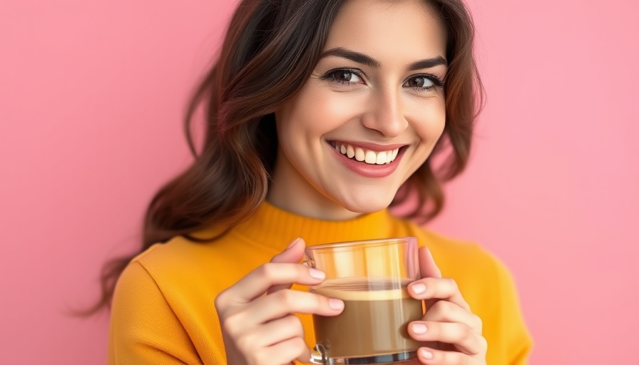 Smiling woman enjoying coffee, 5-day challenge to regain energy.