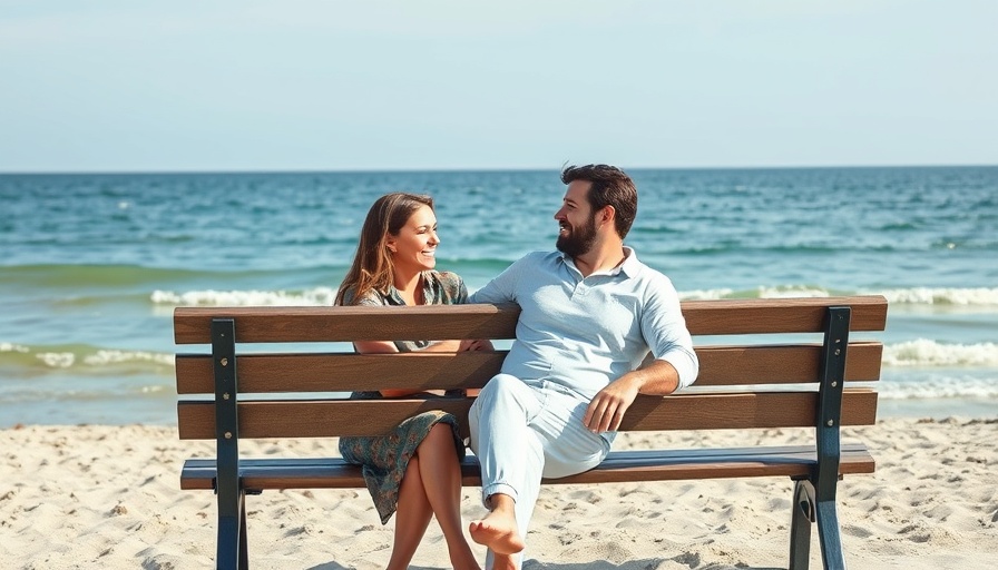 Couple discussing beliefs about desirability in dating by the sea.