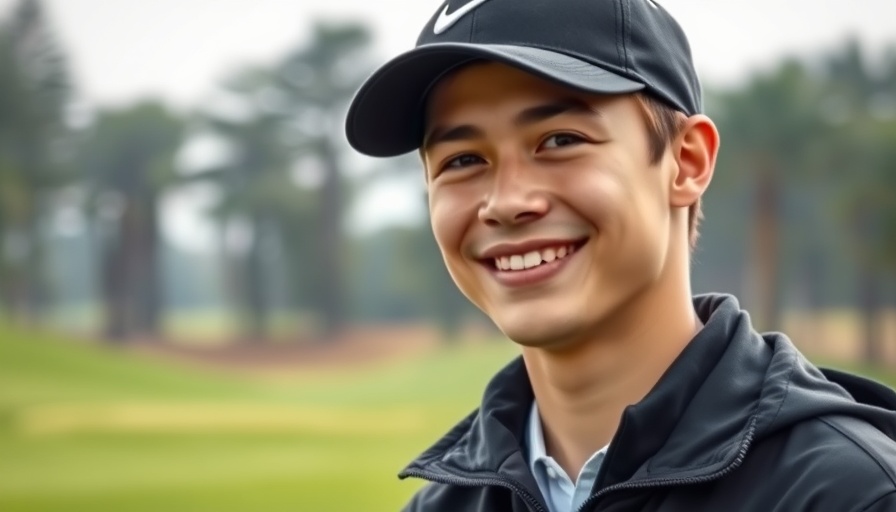Young golfer at U.S. Amateur Championship, smiling on a golf course.