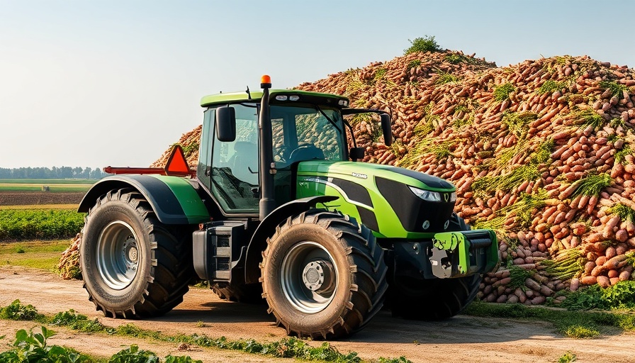 Modern tractor on farmland with sugar beets, minimum sugar beet price increase context.