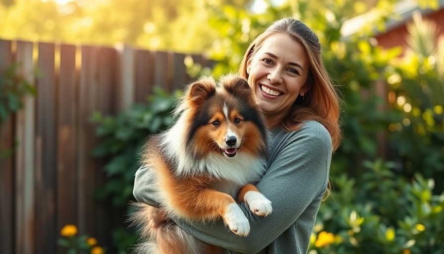 Woman holding Sheltie dog in garden, discussing pet poisonings.