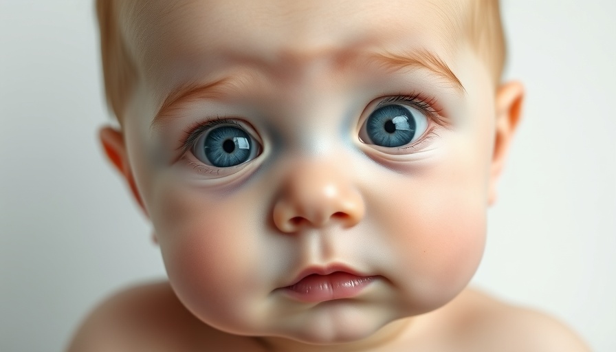 Portrait of a baby with blue eyes, predicting autism risk in babies.