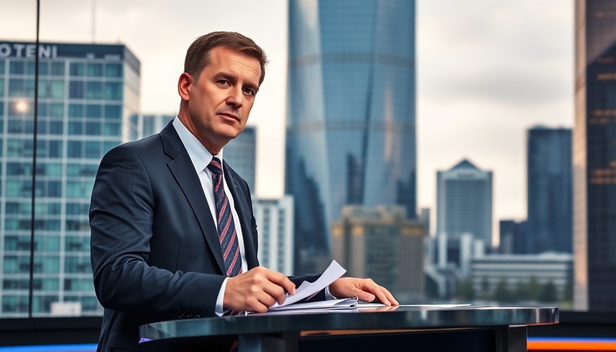 News broadcast discussing work-life balance with city backdrop.