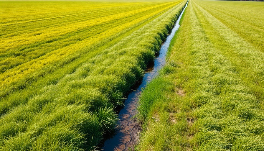 Agricultural field with water drainage ditch amid water extraction bans.
