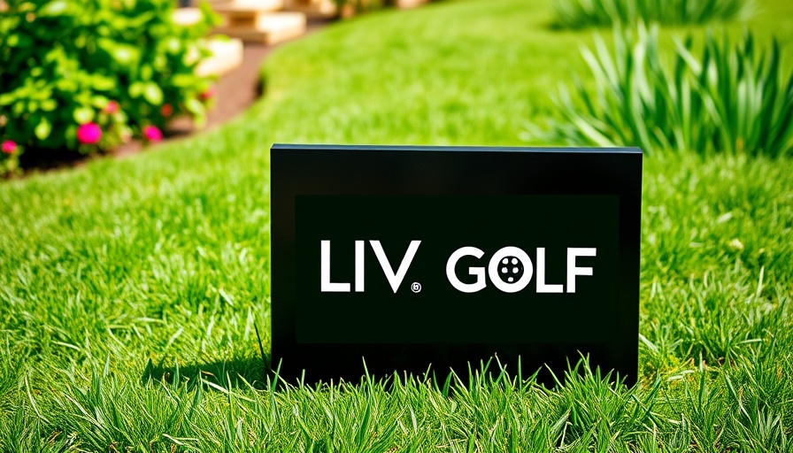 LIV Golf logo sign on grass at summer event in New Orleans.