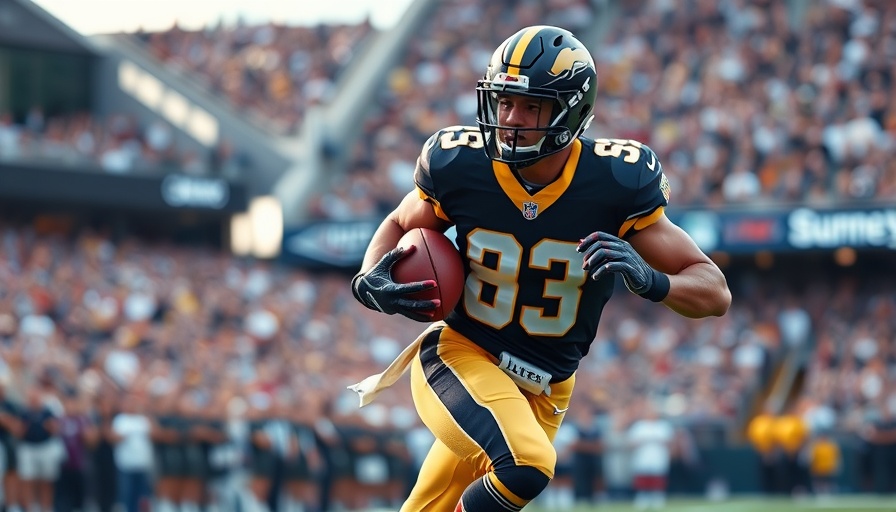 Athlete in black and gold running with ball during game, 2025 Fantasy football draft prep.