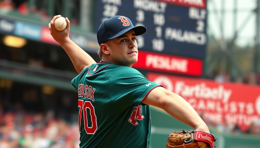 Boston Red Sox rookie pitcher in green jersey mid-throw at Fenway Park.