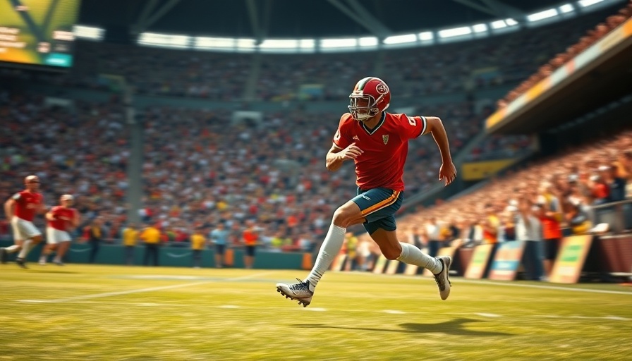 Dynamic football action capturing a player sprinting past an opponent.