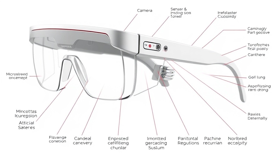 Detailed diagram of Meta's Hypernova smart glasses showing features and sensors.