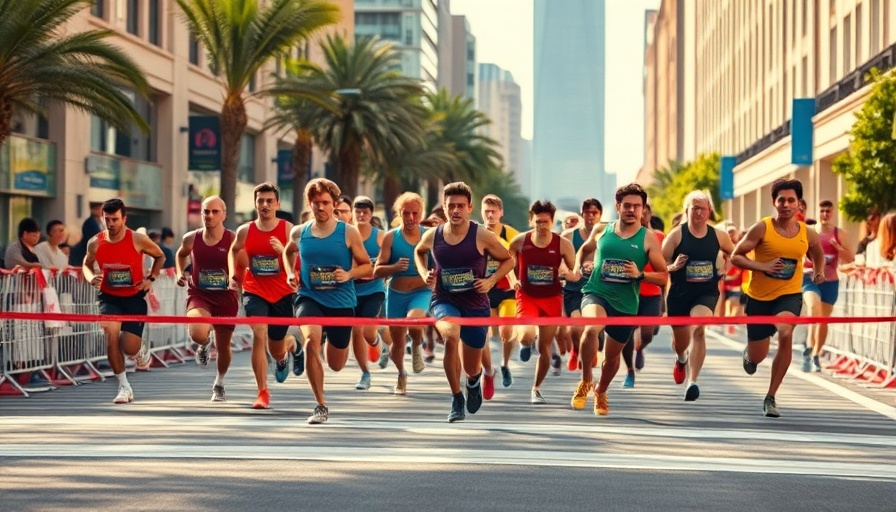 Blurry runners at finish line, determining your race pace concept.