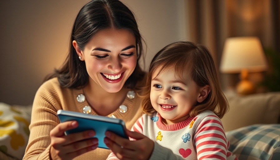 Mother and son playing educational games on a smartphone.