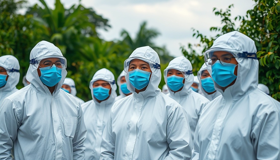 People in protective suits and masks highlighting environmental dangers of Covid masks.