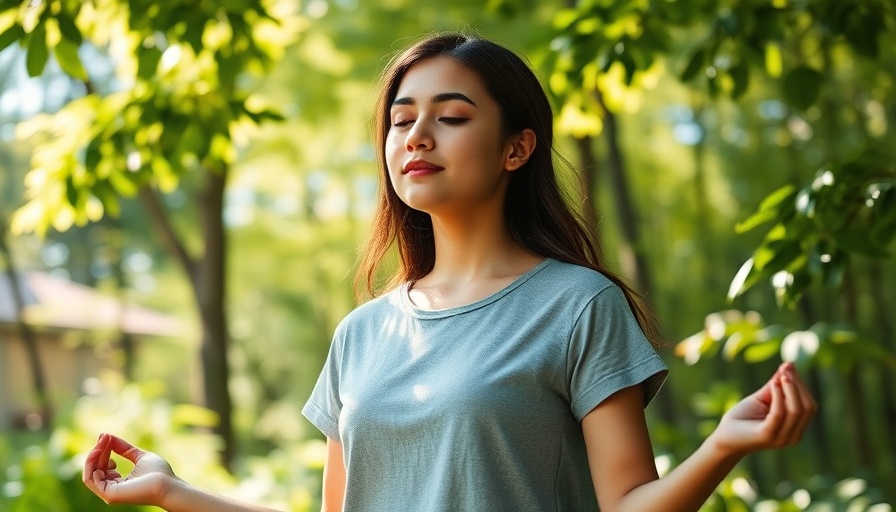Meditative young woman demonstrating mental strength in a tranquil forest.