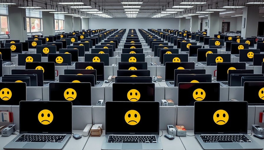 Sad face icons on laptops highlighting 'work is bad for you culture'.