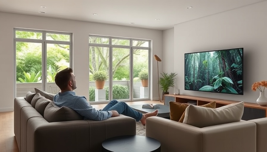 Couple watching LG AI OLED evo G5 4K TV in modern living room.
