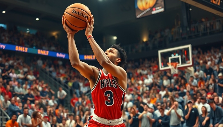 NBA player making a 3-point shot with audience reacting enthusiastically.
