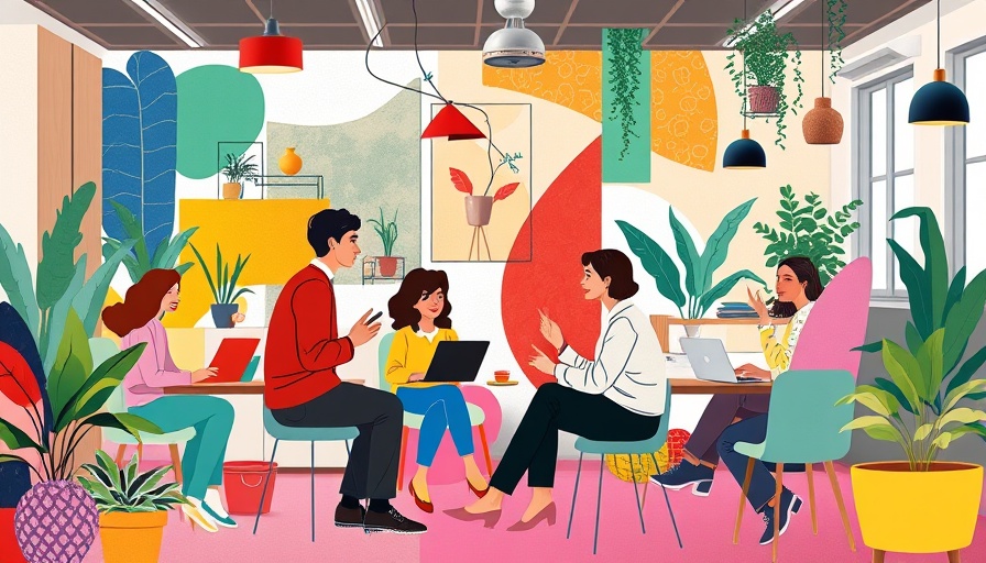 Illustration of a Modern Office Collage Highlighting Hybrid Work