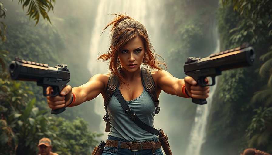 Fierce female adventurer in jungle setting from Tomb Raider Game Sale