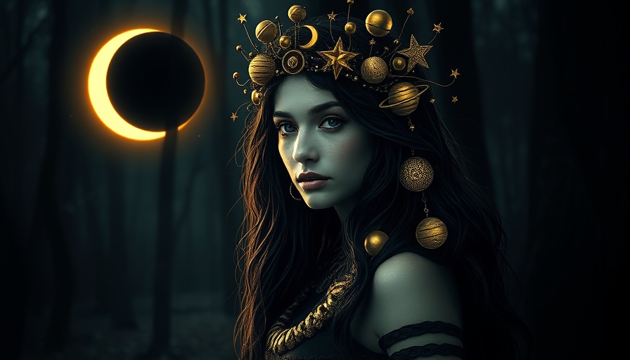 Avoid burnout during solar eclipse with mystical imagery in forest.
