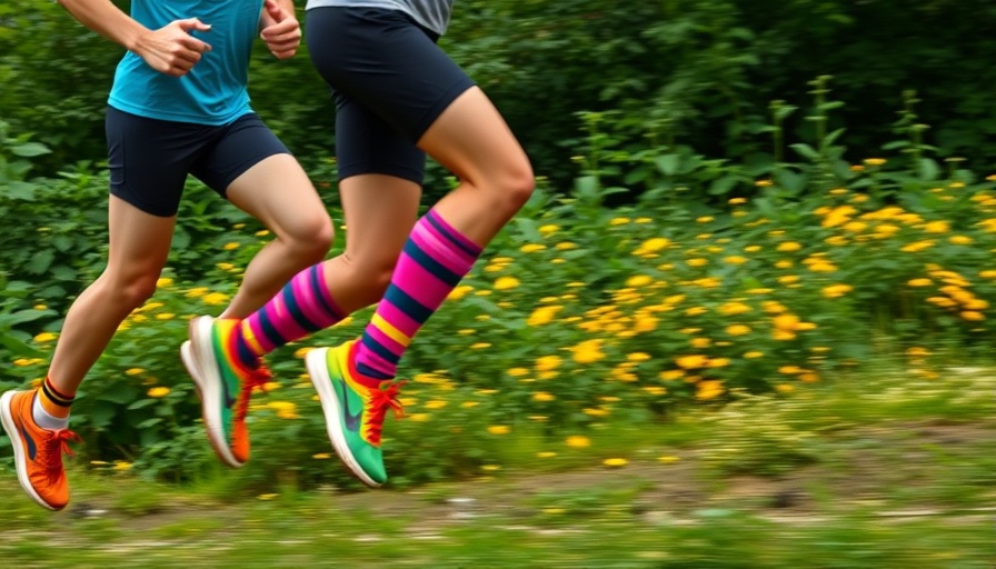 Compression socks benefits for runners: energetic joggers in nature