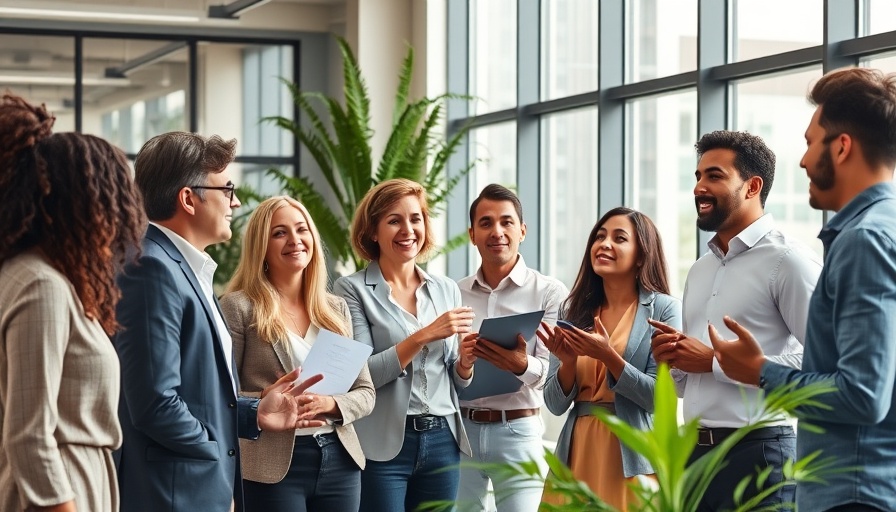 Diverse professionals in office engaging in animated discussion, right to disconnect.
