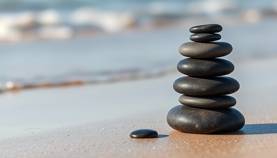 Balanced stones symbolizing peace on a beach, create a lasting positive mindset.