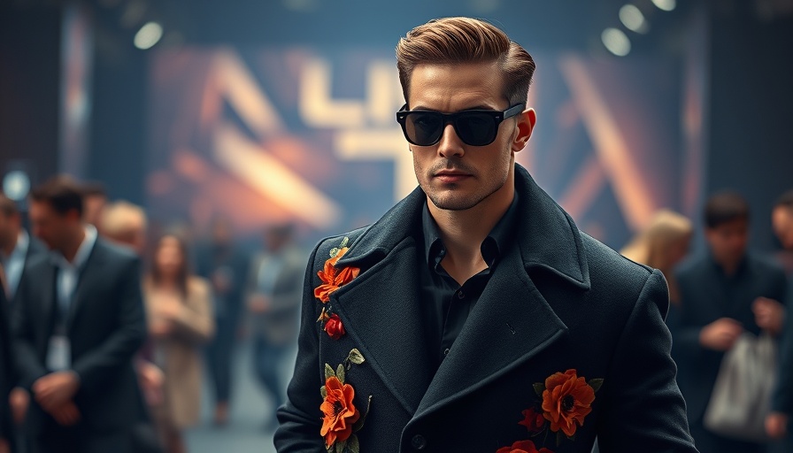 Stylish man in black coat at an event, wearing sunglasses.